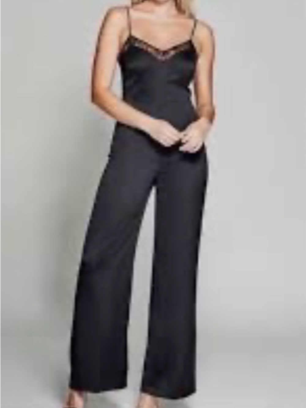 Marciano Black Lace-Trim Straight-Leg Jumpsuit